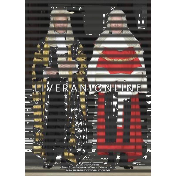 Sir Roger John Laugharne Thomas is sworn in as the new Lord Chief Justice of England and Wales at the Royal Courts of Justice, London, United Kingdom Pictured with him is Lord Dyson, Master of the Rolls (l) ©photoshot/AGENZIA ALDO LIVERANI SAS - ITALY ONLY - EDITORIAL USE ONLY