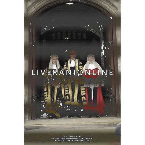 Sir Roger John Laugharne Thomas is sworn in as the new Lord Chief Justice of England and Wales at the Royal Courts of Justice, London, United Kingdom Pictured with him are Lord Chancellor Chris Grayling (c) and Lord Dyson, Master of the Rolls (l) ©photoshot/AGENZIA ALDO LIVERANI SAS - ITALY ONLY - EDITORIAL USE ONLY