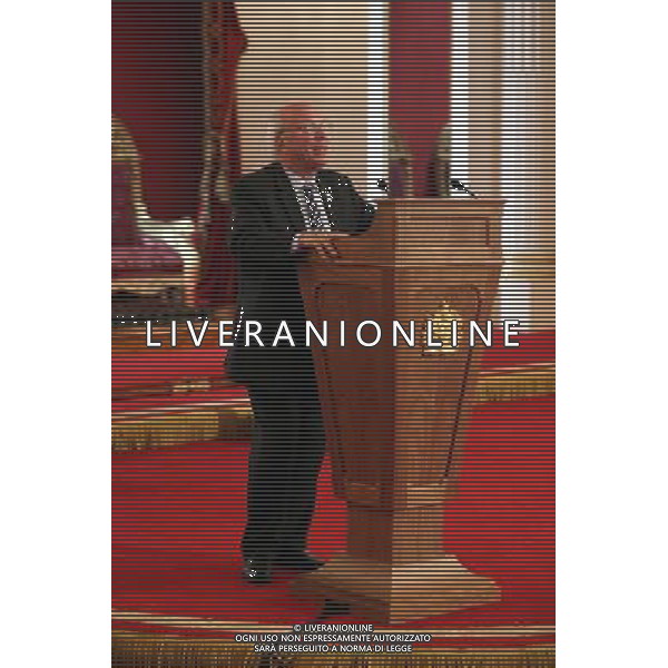 LONDON, ENGLAND - OCTOBER 07: Greg Dyke, the Chairman of The Football Association, addresses an audience in the Ballroom of Buckingham Palace at an event to honour The FA\'s 150 Grassroots Heroes on October 7, 2013 in London, England. 150 volunteers who work to support grassroots football. were presented with a medal by The Duke of Cambridge and Greg Dyke, the Charmian of the Football Association. To celebrate 150 years of the FA, an official Southern Amateur League fixture football match will take place in the grounds of Buckingham Palace between two of the oldest amateur clubs in England. The match will be played between Civil Service FC, the sole surviving club from the eleven that met to create The FA in 1863, and Polytechnic FC, which was formed in 1875. ©PHOTOSHOT/AGENZIA ALDO LIVERANI SAS - ITALY ONLY - EDITORIAL USE ONLY