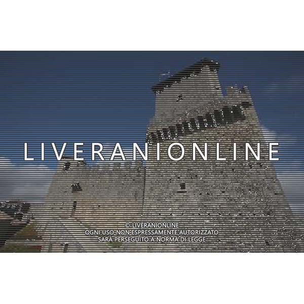 (131002) -- ROMA, Oct. 2, 2013 () -- Photo taken on Oct. 1, 2013 shows a view of Guaita tower in San Marino. San Marino Historic Centre and Mount Titano covers 55 ha, including Mount Titano and the historic centre of the city which dates back to the foundation of the republic as a city-state in the 13th century. The inscribed city centre includes fortification towers, walls, gates and bastions, as well as a neo-classical basilica of the 19th century, 14th and 16th century convents, and the Palazzo Publico of the 19th century, as well as the 18th century Titano Theatre. The property represents an historical centre still inhabited and preserving all its institutional functions. The UNESCO Commitee inscribed San Marino Historic Centre and Mount Titano as a world heritage site in 2008. (/Du Juanjuan) ©photoshot/AGENZIA ALDO LIVERANI SAS - ITALY ONLY - EDITORIAL USE ONLY ©photoshot/AGENZIA ALDO LIVERANI SAS - ITALY ONLY - EDITORIAL USE ONLY ©PHOTOSHOT/AGENZIA ALDO LIVERANI SAS - ITALY ONLY - EDITORIAL USE ONLY
