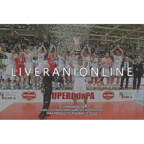 Diatec Trentino - Lube Banca Marche Macerata Volley Maschile Del Monte Supercoppa Italiana 09 ottobre 2013 nella foto l\'esultanza e festeggiamenti dei giocatori del Itas trentino ©Garbuio/AGENZIA ALDO LIVERANI SAS