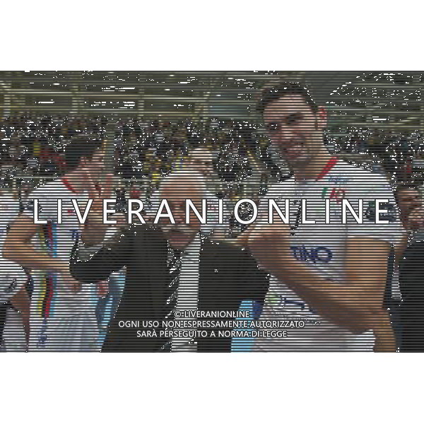 Diatec Trentino - Lube Banca Marche Macerata Volley Maschile Del Monte Supercoppa Italiana 09 ottobre 2013 nella foto l\'esultanza e festeggiamenti dei giocatori del Itas trentino - mosna ©Garbuio/AGENZIA ALDO LIVERANI SAS