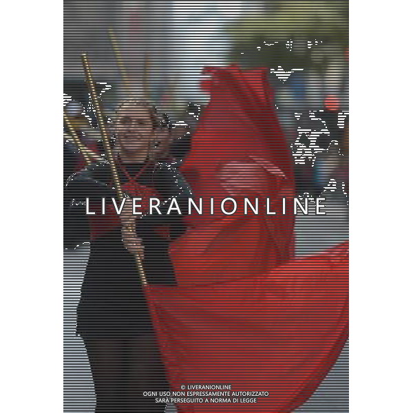 (131014) -- NEW YORK, Oct. 14, 2013 () -- A marching band perform during the 69th Annual Columbus Day Parade in the Fifth Avenue in Manhattan, New York City, on Oct. 14, 2013. Dozens of floats and marching bands participated on Monday the annual celebration of the Italian American culture and heritage. (/Wang Lei) ©Photoshot/Ag. Aldo Liverani s.a.s.-Only Italy-Editorial Use Only
