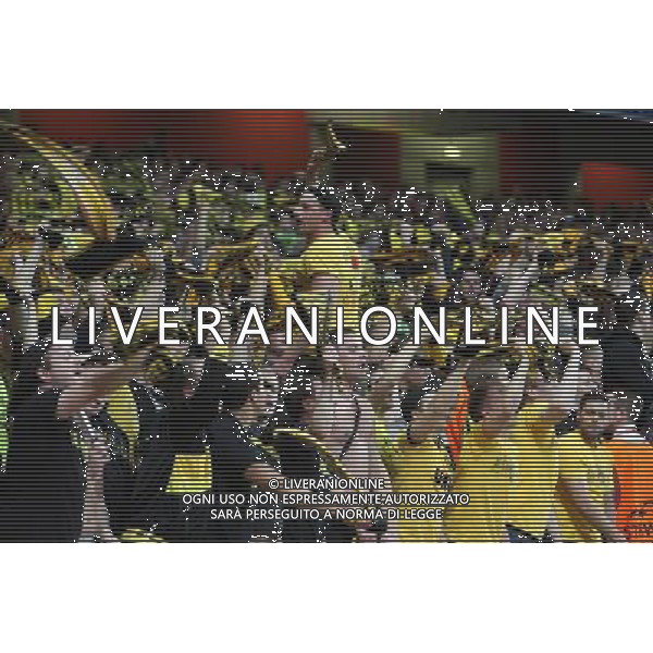 Borussia Dortmund\'s Fans Photo by Kieran Galvin/CameraSport Football - UEFA Champions League Group F - Arsenal v Borussia Dortmund - Tuesday 22nd October 2013 - emirates stadium - London å© CameraSport - 43 Linden Ave. Countesthorpe. Leicester. England. LE8 5PG - Tel: +44 (0) 116 277 4147 - admin@camerasport.com - www.camerasport.com /AGENZIA ALDO LIVERANI SAS - ITALY ONLY - EDITORIAL USE ONLY