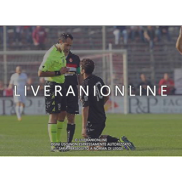 MANTOVA 27 OTTOBRE 2013 / CAMPIONATO LEGAPRO II DIVISIONE 2013-2014 / MANTOVA VS RIMINI / NELLA FOTO: NICASTRO E L\'ARBITRO CAPRARO / FOTO FRANCESCA SOLI - AGENZIA ALDO LIVERANI SAS