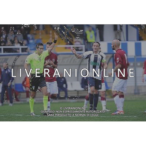 Savona 27-10-2013 Stadio Valerio Bacigalupo Campionato Lega PRO Prima Divisione girone A - 8Â° giornata Savona - Reggiana nella foto a meta\' secondo tempo l\'arbitro prima assegna un rigore per il Savona poi torna sulla sua decisione per la segnalazione di un precedente fuorigioco da parte del guardalinee suscitando le proteste prima della Reggiana e poi del Savona foto Roberto Garavaglia - ag. Aldo Liverani sas