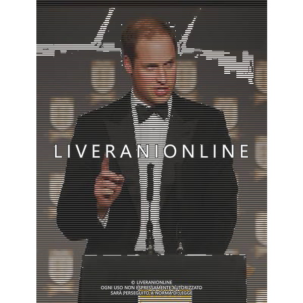 FA President Prince William, Duke of Cambridge talks on stage during the FA150 Gala Dinner commemorating the Football Association\'s 150th year at the Grand Connaught Rooms on October 26, 2013 in London, England. ©photoshot/AGENZIA ALDO LIVERANI SAS - ITALY ONLY - Cena di gala per celebrare il 150mo Anniversario della Federcalcio al Grand Connaught Rooms di Londra