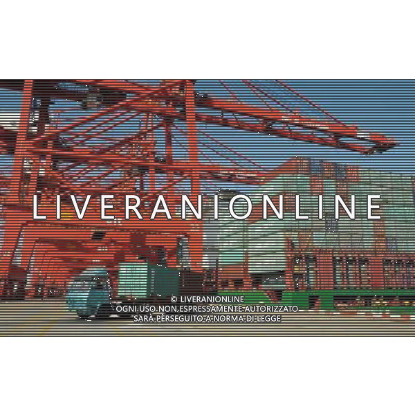 (131108) -- LIANYUNGANG, Nov. 8, 2013 () -- Import goods are unloaded from a cargo ship at the Port of Lianyungang, east China\'s Jiangsu Province, Nov. 5, 2013. In the first 10 months of 2013, China\'s exports and imports gained 7.6 percent from a year earlier, with the trade surplus growing 12 percent year on year to 1.25 trillion yuan. (/Wang Chun) (mt) ©Photoshot/Ag. Aldo Liverani s.a.s.-Only Italy-Editorial Use Only