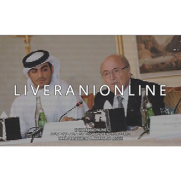 (131109) -- DOHA, Nov. 9, 2013 () -- FIFA President Sepp Blatter (R) answers questions during a Media Briefing in Doha, Qatar on Nov. 9, 2013. (/Chen Shaojin) ©Photoshot/Ag. Aldo Liverani s.a.s.-Only Italy-Editorial Use Only