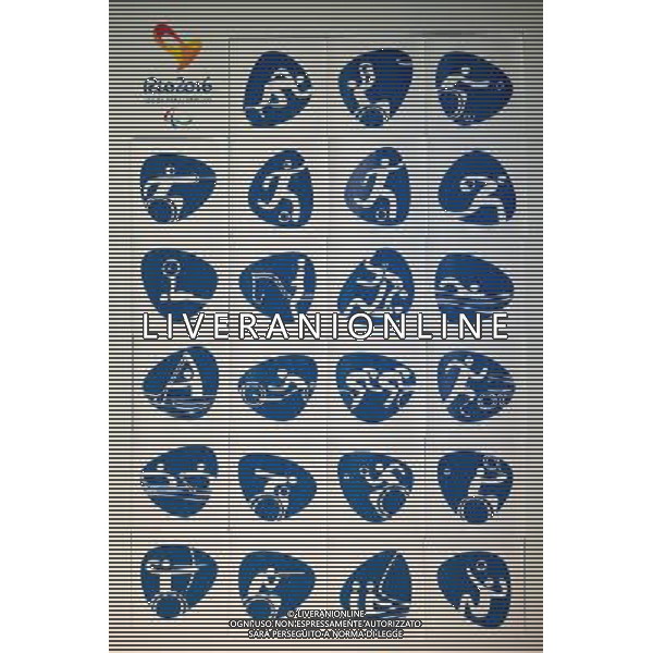 (131108) -- RIO DE JANEIRO, Nov. 8, 2013 () -- Pictograms for the Rio 2016 Paralympic Games are seen during their presentation by the Rio 2016 Organizing Committee in Rio de Janeiro, Brazil, on Nov. 7, 2013. (/Xu Zijian) ©Photoshot/Ag. Aldo Liverani s.a.s.-Only Italy-Editorial Use Only