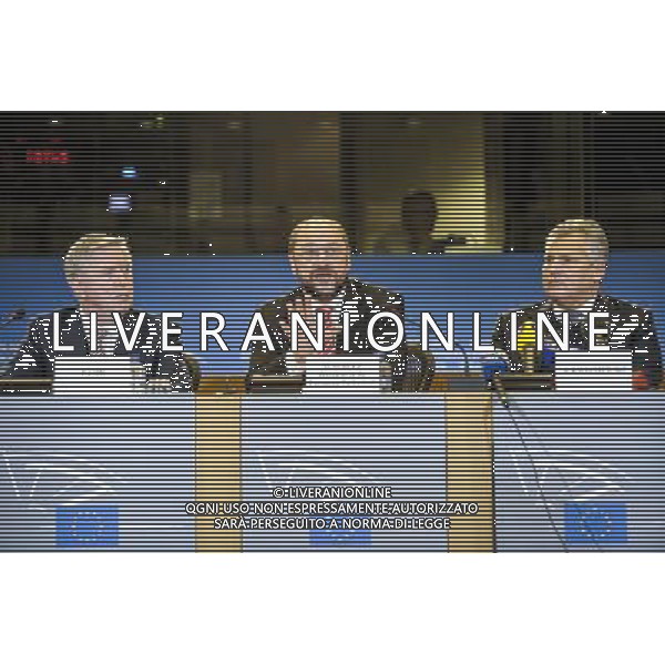 European Parliament President Martin Schulz, center, former European Parliament President Pat Cox, left, and former Polish President Aleksander Kwasniewski address the media on the findings of the European Parliament\'s monitoring mission to Ukraine, at the European Parliament in Brussels, Belgium on 13.11.2013 The mission extended till 28 November till Vilnus summit by Wiktor Dabkowski AG ALDO LIVERANI SAS ONLY ITALY