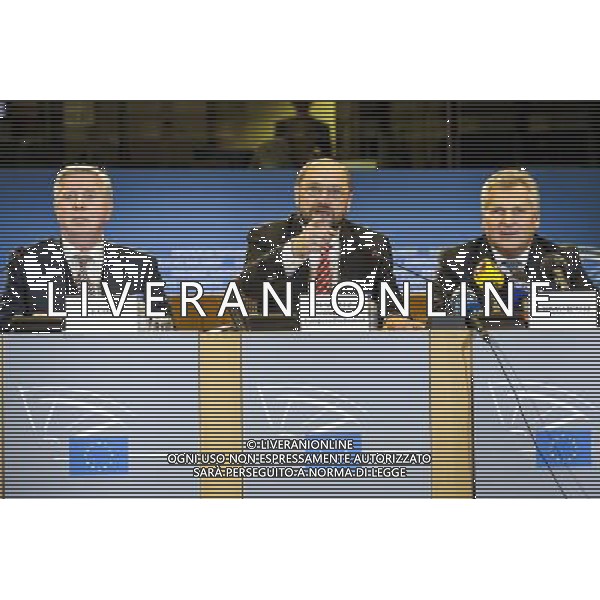 European Parliament President Martin Schulz, center, former European Parliament President Pat Cox, left, and former Polish President Aleksander Kwasniewski address the media on the findings of the European Parliament\'s monitoring mission to Ukraine, at the European Parliament in Brussels, Belgium on 13.11.2013 The mission extended till 28 November till Vilnus summit by Wiktor Dabkowski AG ALDO LIVERANI SAS ONLY ITALY
