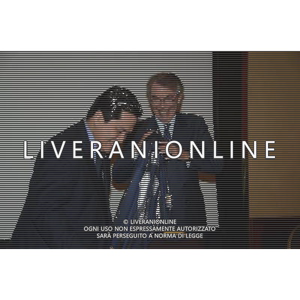 MILANO 15 -11-2013 HOTEL MELIA NUOVO CDA INTER E PASSAGGIO DI CONSEGNE TRA MASSIMO MORATTI ED ERICK THOHIR NELLA FOTO MASSIMO MORATTI CON ERICK THOHIR FOTO ALDO GAZZANIGA-AG ALDO LIVERANI SAS