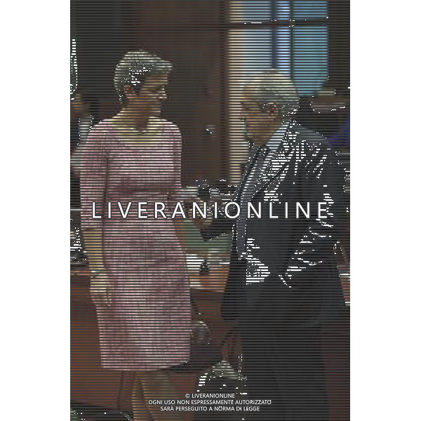 Italian Economy and Finance Minister Fabrizio Saccomanni and Danish Minister for Economic affairs Margrethe Vestager chats during ECOFIN European Union finance ministers monthly meeting in Brussels, Belgium on 15.11.2013 by Wiktor Dabkowski ©photoshot/AGENZIA ALDO LIVERANI SAS - ITALY ONLY - EDITORIAL USE ONLY - Riunione mensile dei ministri delle finanze Ecofin dell\'Unione europea a Bruxelles, in Belgio 15 novembre 2013