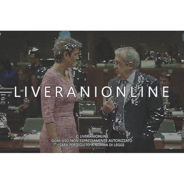 Italian Economy and Finance Minister Fabrizio Saccomanni and Danish Minister for Economic affairs Margrethe Vestager chats during ECOFIN European Union finance ministers monthly meeting in Brussels, Belgium on 15.11.2013 by Wiktor Dabkowski ©photoshot/AGENZIA ALDO LIVERANI SAS - ITALY ONLY - EDITORIAL USE ONLY - Riunione mensile dei ministri delle finanze Ecofin dell\'Unione europea a Bruxelles, in Belgio 15 novembre 2013