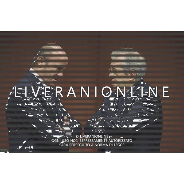 Spanish Minister of Economy Luis de Guindos (L) and Italian Economy and Finance Minister Fabrizio Saccomanni at the start of the Eurogroup meeting at the EU headquarters in Brussels, Belgium on 14.11.2013 Dijsselbloem said prior to a EU ECOFIN council meeting that Spain has \'turned a corner\' and is on the way to recovery after two years recession. by Wiktor Dabkowski ©photoshot/AGENZIA ALDO LIVERANI SAS - ITALY ONLY - Riunione mensile dei ministri delle finanze Ecofin dell\'Unione europea a Bruxelles, in Belgio 14 novembre 2013