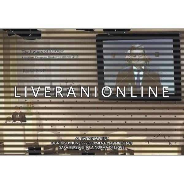 (131122) -- FRANKFURT, Nov. 22, 2013 () -- European Central Bank (ECB) President Mario Draghi speaks during the European Banking Congress (EBC) in Frankfurt, Nov. 22, 2013. The European Central Bank (ECB) on Friday announced that it would temporarily suspend early repayments of the three-year Longer Term Refinancing Operations (LTROs). (/Luo Huanhuan) AG ALDO LIVERANI SAS ONLY ITALY