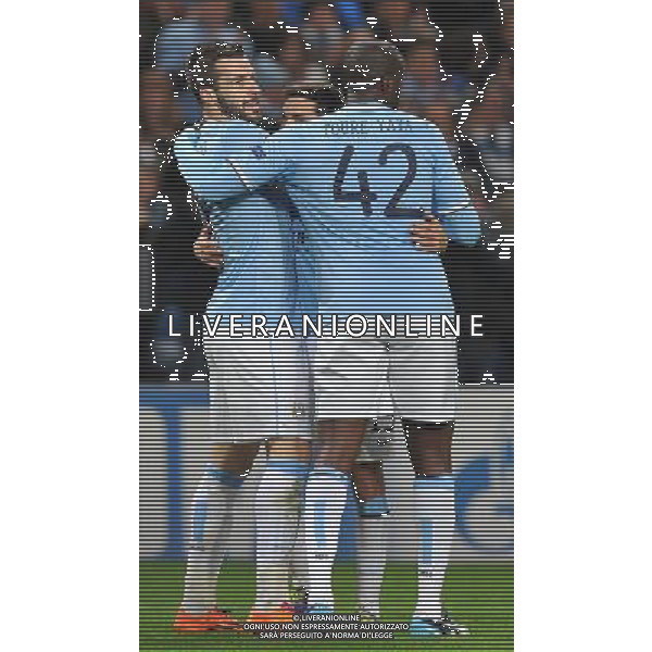Manchester City\'s Alvaro Negredo (left) is congratulated on scoring his sides 3rd goal Photo by Dave Howarth/CameraSport Football - UEFA Champions League Group D - Manchester City v FC Viktoria Plzen - Wednesday 27th November 2013 - Ethiad Stadium - Manchester Â© CameraSport - 43 Linden Ave. Countesthorpe. Leicester. England. LE8 5PG - Tel: +44 (0) 116 277 4147 - admin@camerasport.com - www.camerasport.com AG ALDO LIVERANI SAS ONLY ITALY