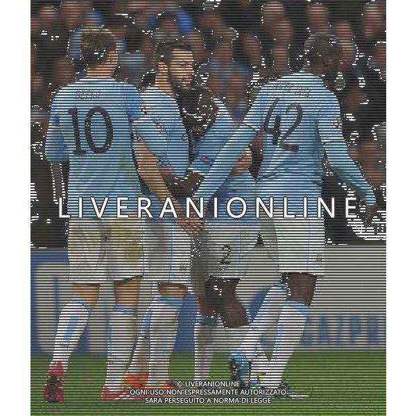 Manchester City\'s Alvaro Negredois hugged by Manchester City\'s Micah Richards after scoring his sided 3rd goal Photo by Dave Howarth/CameraSport Football - UEFA Champions League Group D - Manchester City v FC Viktoria Plzen - Wednesday 27th November 2013 - Ethiad Stadium - Manchester Â© CameraSport - 43 Linden Ave. Countesthorpe. Leicester. England. LE8 5PG - Tel: +44 (0) 116 277 4147 - admin@camerasport.com - www.camerasport.com AG ALDO LIVERANI SAS ONLY ITALY
