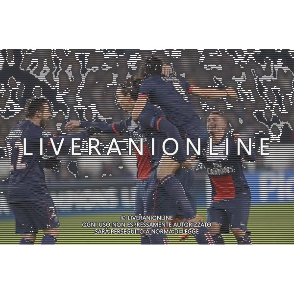 Ezequiel LAVEZZI / Zlatan IBRAHIMOVIC / Edinson CAVANI / Marco VERRATTI - 27.11.2013 - Paris Saint Germain / Olympiakos - Champions League Photo : Fred Porcu / Icon Sport AG ALDO LIVERANI SAS ONLY ITALY