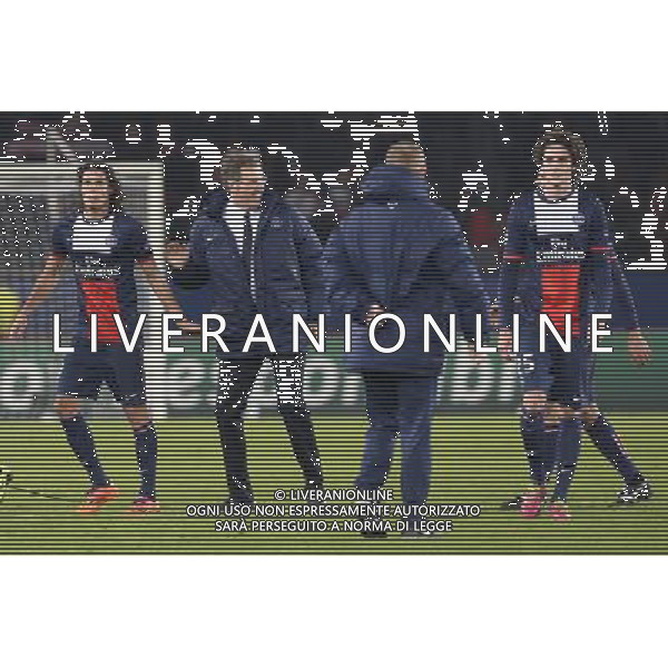 Edinson CAVANI / Laurent BLANC - 27.11.2013 - Paris Saint Germain / Olympiakos - Champions League Photo : Fred Porcu / Icon Sport AG ALDO LIVERANI SAS ONLY ITALY