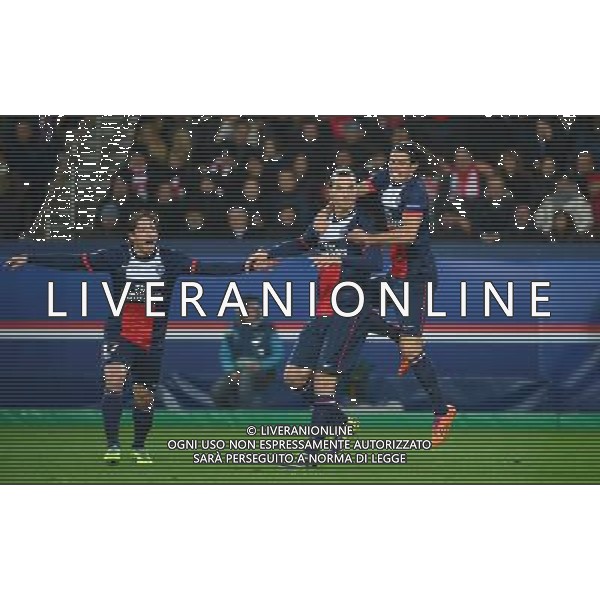 Joie PSG - Maxwell SHERRER / Zlatan IBRAHIMOVIC / Edinson CAVANI - 27.11.2013 - Paris Saint Germain / Olympiakos - Champions League Photo : Winter Press / Icon Sport AG ALDO LIVERANI SAS ONLY ITALY