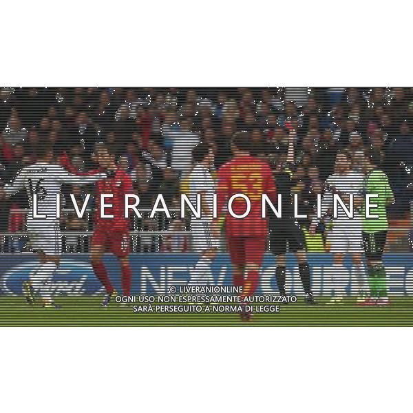 UEFA Champions League group B match between Real Madrid and Galatasaray SK at Santiago Bernabeu Stadium on November 27, 2013 in Madrid, Spain. Score: Real Madrid 4 vs Galatasaray 1 Pictured: Umut Bulut of Galatasaray and Sergio Ramos of Real Madrid and referee William Collum. LIGA MISTRZOW SEZON 2013/2014 PILKA NOZNA REAL MADRYT vs GALATASARAY ISTAMBUL FOT.SESKIM PHOTO/NEWSPIX.PL POLAND, TURKEY, GERMANY, AUSTRIA AND UK OUT !!! --- Newspix.pl AG ALDO LIVERANI SAS ONLY ITALY *** Local Caption *** www.newspix.pl mail us: info@newspix.pl call us: 0048 022 23 22 222 --- Polish Picture Agency by Ringier Axel Springer Poland