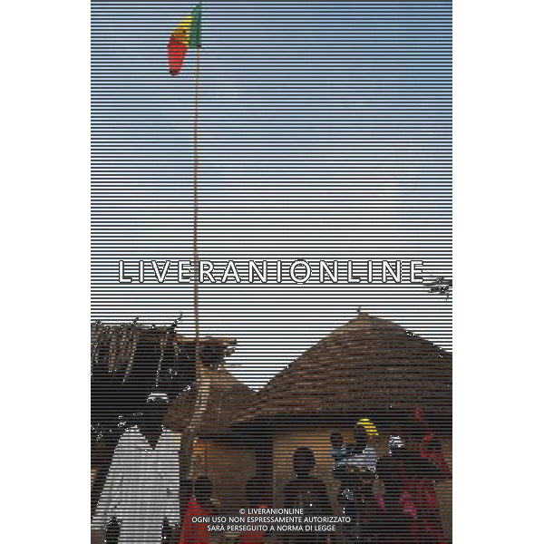 (131128) -- BEIJING, Nov. 28, 2013 () -- The national flag of Senegal flies in front of the village chief\'s house in the Village of Badi near Niokolo-Koba National Park, Senegal, Nov. 16, 2013. For the purpose of environment protection, the Village of Badi moved out of the Niokolo-Koba National Park in 1976, which was later listed as one of the UNESCO World Heritage Sites in 1981. (/Wu Xiaoling)(zhf) ©photoshot/AGENZIA ALDO LIVERANI SAS - ITALY ONLY - La popolazione delle foreste a galleria e savane del Parco Nazionale Niokolo-Koba, in Senegal lungo le rive del fiume Gambia, hanno una fauna molto ricca