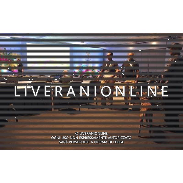 (131203) -- SALVADOR, Dec. 3, 2013 () -- Security elements check in the inauguration of the Draw Week of the Brazil World Cup 2014 during the opening of the Press Center in the Costa do Sauipe complex, Salvador state, Brazil, on Dec. 2, 2013. (/TELAM) (rt) (ah) ©PHOTOSHOT/AGENZIA ALDO LIVERANI SAS - ITALY ONLY - Preparazione della sala stampa per l\'inaugurazione del sorteggio Settimanale dei Campionati Mondiali del 2014 in Brasile, 2 Dicembre 2013