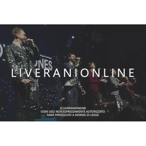 Five piece vocal harmony group The Overtones perform at Indigo2, London, England, UK for Magic 105.4 FM\'s Sparkle Gala on the 3rd December 2013. The band consists of Timmy Matley, Lachie Chapman, Mike Crawshaw, Mark Franks and Darren Everest. AG ALDO LIVERANI SAS ONLY ITALY