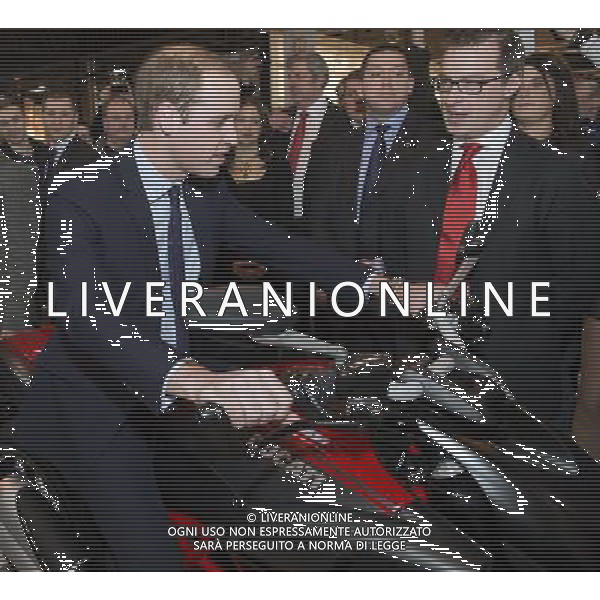 The Duke of Cambridge attended Motorcycle Live at the National Exhibition Centre in Birmingham. His Royal Highness met the show\'s organisers, toured the stands, and watched a live motorcycle displays. WILLIAM ON A DUCATTI ©photoshot/AGENZIA ALDO LIVERANI SAS - ITALY ONLY - REALI INGLESI: Il principe William d\'inghilterra ha incontrato gli organizzatori della mostra del Motociclo al Motorcycle Live at the National Exhibition Centre di Birmingham
