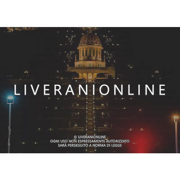 (131207) -- HAIFA (ISRAEL), Dec. 7, 2013 () -- The long-exposed photo taken on Dec. 4, 2013, shows the night scene of terraces of the Shrine of the B®¢b in Haifa, Israel. The Baha\'i Holy Places in Haifa and Western Galilee in Israel was inscribed on the UNESCO World Heritage List in 2008 for their profound spiritual meaning and the testimony they bear to the strong tradition of pilgrimage in the Baha\'i faith. The property includes the two most holy places in the Baha\'i religion associated with the founders, the Shrine of Baha\'u\'llah in Acre and the Shrine of the Bab in Haifa, together with their surrounding gardens, associated buildings and monuments. These two shrines are part of a larger complex of buildings, monuments and sites at seven distinct locations in Haifa and Western Galilee that are visited as part of the Baha\'i pilgrimage. (/Li Rui) AG ALDO LIVERANI SAS ONLY ITALY