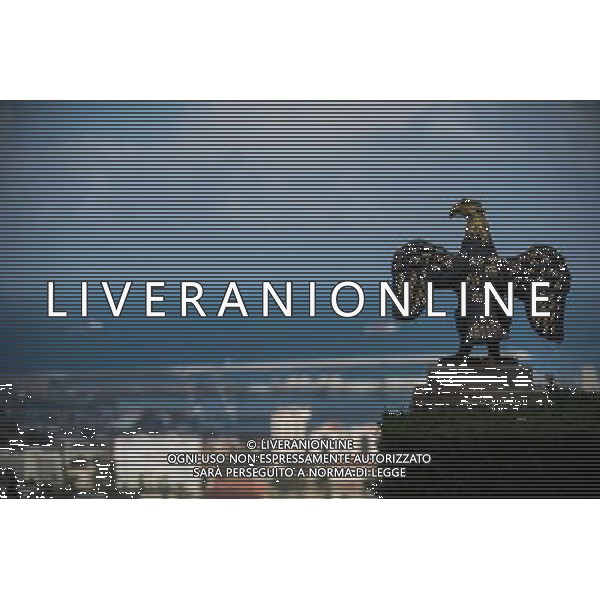 (131207) -- HAIFA (ISRAEL), Dec. 7, 2013 () -- Photo taken on Dec. 4, 2013, shows an eagle-shaped metal ornament at a garden in front the Shrine of the Bab in Haifa, Israel. The Baha\'i Holy Places in Haifa and Western Galilee in Israel was inscribed on the UNESCO World Heritage List in 2008 for their profound spiritual meaning and the testimony they bear to the strong tradition of pilgrimage in the Baha\'i faith. The property includes the two most holy places in the Baha\'i religion associated with the founders, the Shrine of Baha\'u\'llah in Acre and the Shrine of the Bab in Haifa, together with their surrounding gardens, associated buildings and monuments. These two shrines are part of a larger complex of buildings, monuments and sites at seven distinct locations in Haifa and Western Galilee that are visited as part of the Baha\'i pilgrimage. (/Li Rui) AG ALDO LIVERANI SAS ONLY ITALY