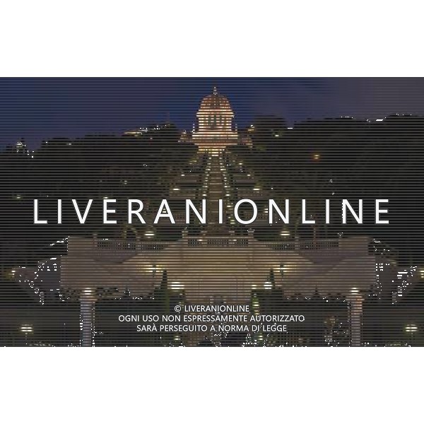 (131207) -- HAIFA (ISRAEL), Dec. 7, 2013 () -- Photo taken on Dec. 4, 2013, shows the night scene of terraces of the Shrine of the B®¢b in Haifa, Israel. The Baha\'i Holy Places in Haifa and Western Galilee in Israel was inscribed on the UNESCO World Heritage List in 2008 for their profound spiritual meaning and the testimony they bear to the strong tradition of pilgrimage in the Baha\'i faith. The property includes the two most holy places in the Baha\'i religion associated with the founders, the Shrine of Baha\'u\'llah in Acre and the Shrine of the Bab in Haifa, together with their surrounding gardens, associated buildings and monuments. These two shrines are part of a larger complex of buildings, monuments and sites at seven distinct locations in Haifa and Western Galilee that are visited as part of the Baha\'i pilgrimage. (/Li Rui) AG ALDO LIVERANI SAS ONLY ITALY