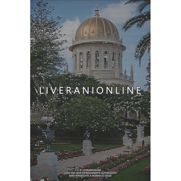 (131207) -- HAIFA (ISRAEL), Dec. 7, 2013 () -- Photo taken on Dec. 4, 2013, shows the Shrine of the Bab and its garden in Haifa, Israel. The Baha\'i Holy Places in Haifa and Western Galilee in Israel was inscribed on the UNESCO World Heritage List in 2008 for their profound spiritual meaning and the testimony they bear to the strong tradition of pilgrimage in the Baha\'i faith. The property includes the two most holy places in the Baha\'i religion associated with the founders, the Shrine of Baha\'u\'llah in Acre and the Shrine of the Bab in Haifa, together with their surrounding gardens, associated buildings and monuments. These two shrines are part of a larger complex of buildings, monuments and sites at seven distinct locations in Haifa and Western Galilee that are visited as part of the Baha\'i pilgrimage. (/Li Rui) AG ALDO LIVERANI SAS ONLY ITALY