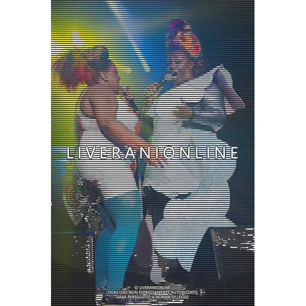 Singers Vula Malinga and Sharlene Hector perform with Electronic duo Basement Jaxx at the first of two shows at Brixton Academy, London, England, UK on 6th December 2013. AG ALDO LIVERANI SAS ONLY ITALY