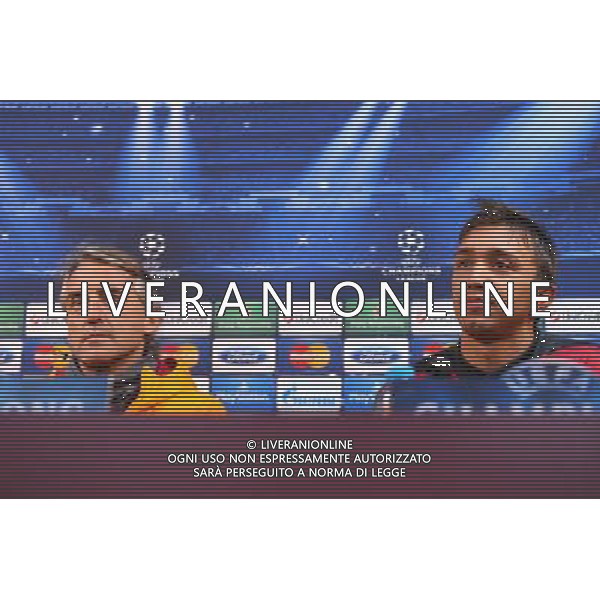 Galatasaray s Italian coach Roberto Mancini and goalkeeper Fernando Muslera (R) give a press conference at the Florya training Center on December 9, 2013, on the eve of the UEFA Champions League football match Galatasaray vs Juventus. AG ALDO LIVERANI SAS ONLY ITALY AG ALDO LIVERANI SAS ONLY ITALY