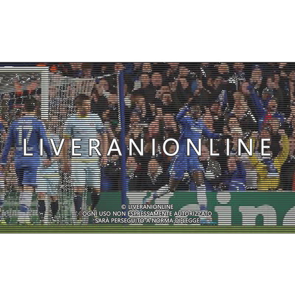 Chelsea\'s Demba Ba celebrates scoring his sides first goal Photo by Kieran Galvin/CameraSport Football - UEFA Champions League Group E - Chelsea v FC Steaua Bucuresti - Wednesday 11th December 2013 - Stamford Bridge - London © CameraSport - 43 Linden Ave. Countesthorpe. Leicester. England. LE8 5PG - Tel: +44 (0) 116 277 4147 - admin@camerasport.com - www.camerasport.com AG ALDO LIVERANI SAS ONLY ITALY