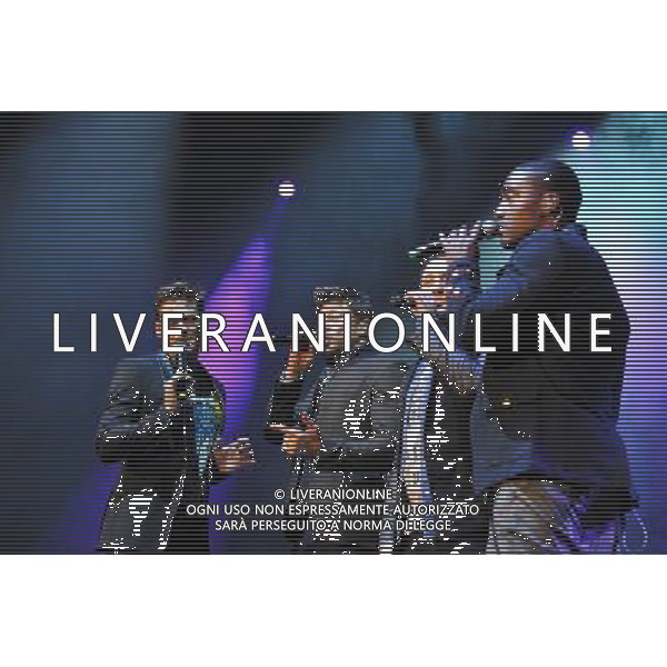 Blue perform at Brighton Centre on 9 December 2013. Band members include: Antony Costa Duncan James Lee Ryan Simon Webbe