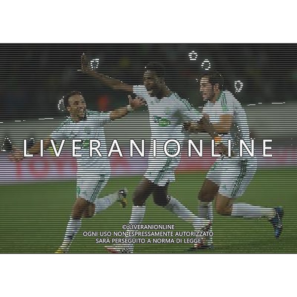 (131215) -- AGADIR, Dec. 15, 2013 () -- Kouko Guehi (C) of Morocco\'s Raja Casablanca celebrates his goal during the match against Mexico\'s CF Monterrey at the FIFA\'s 2013 Club World Cup soccer match in Agadir, Morocco, Dec. 14, 2013. Raja Casablanca won the match 2-1. (/Guo Yong) ©PHOTOSHOT/AGENZIA ALDO LIVERANI SAS - ITALY ONLY - EDITORIAL USE ONLY