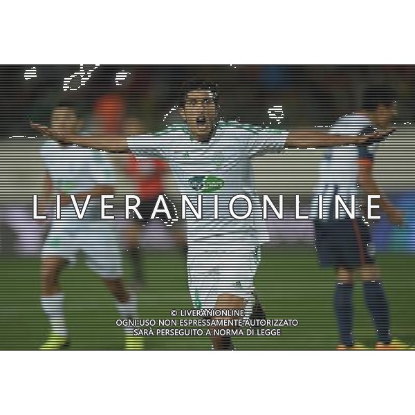 (131215) -- AGADIR, Dec. 15, 2013 () -- Chemseddine Chtibi of Morocco\'s Raja Casablanca celebrates his goal during the match against Mexico\'s CF Monterrey at the FIFA\'s 2013 Club World Cup soccer match in Agadir, Morocco, Dec. 14, 2013. Raja Casablanca won the match 2-1. (/Guo Yong) ©PHOTOSHOT/AGENZIA ALDO LIVERANI SAS - ITALY ONLY - EDITORIAL USE ONLY
