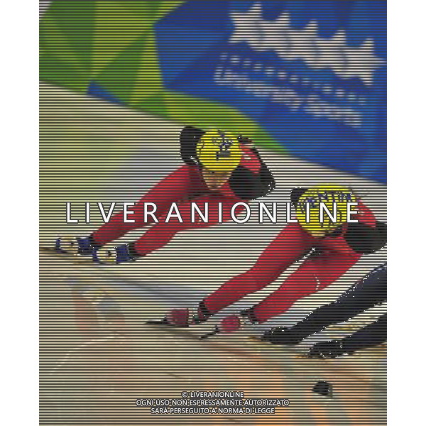 (131219) -- TRENTINO, Dec. 19, 2013 () -- Chinese skater Tao Jiaying (L) competes during the women\'s short track 1,500m final at the 26th Winter Universiade in Trentino, Italy, Dec. 18, 2013. Tao claimed the title with 2 minutes and 30.296 seconds. (/He Changshan) ©PHOTOSHOT/AGENZIA ALDO LIVERANI SAS - ITALY ONLY - EDITORIAL USE ONLY