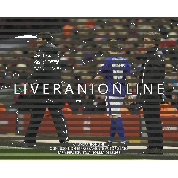 ANTON ROGERS COMES ON AS SUB AND WALKS PAST HIS DAD BRENDAN LIVERPOOL V OLDHAM ATHLETIC LIVERPOOL V OLDHAM ATHLETIC BUDWEISER FA CUP 3RD ROUND ANFIELD, LIVERPOOL, ENGLAND 05 January 2014 GAT77323 WARNING! This Photograph May Only Be Used For Newspaper And/Or Magazine Editorial Purposes. May Not Be Used For Publications Involving 1 player, 1 Club Or 1 Competition Without Written Authorisation From Football DataCo Ltd. For Any Queries, Please Contact Football DataCo Ltd on +44 (0) 207 864 9121 AG ALDO LIVERANI SAS ONLY ITALY