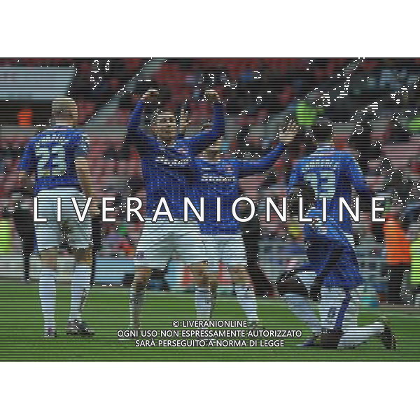 CARLISLE PLAYERS CELEBRATE \C3 GOAL SUNDERLAND FC V CARLISLE UTD FC SUNDERLAND FC V CARLISLE UTD FC, FA CUP 3RD ROUND STADIUM OF LIGHT, SUNDERLAND, ENGLAND 05 January 2014 GAT77298 BARCLAYS PREMIER LEAGUE 05/01/14 WARNING! This Photograph May Only Be Used For Newspaper And/Or Magazine Editorial Purposes. May Not Be Used For Publications Involving 1 player, 1 Club Or 1 Competition Without Written Authorisation From Football DataCo Ltd. For Any Queries, Please Contact Football DataCo Ltd on +44 (0) 207 864 9121