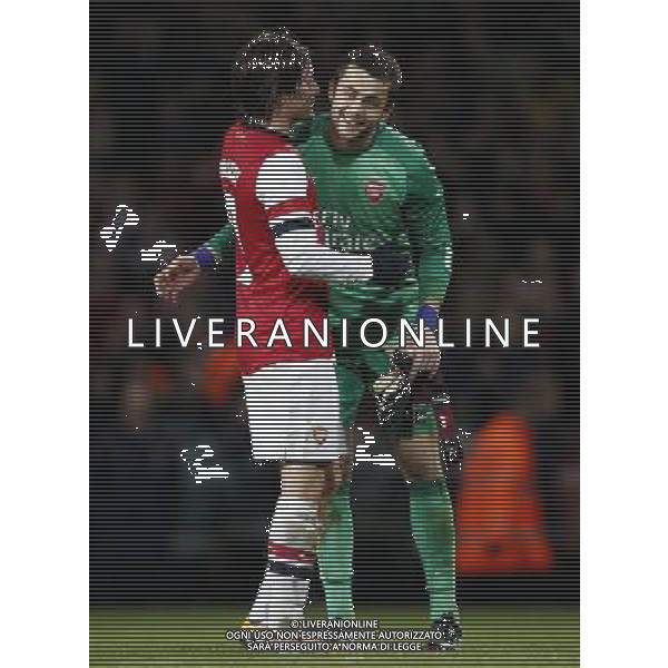 (140105) -- LONDON, Jan. 5, 2014 () -- Tomas Rosicky (L) of Arsenal celebrates with goalie Lukasz Fabianski after FA Cup Third Round match between Arsenal and Tottenham Hotspur at Emirates Stadium in London, Britain on Jan. 4, 2014. Arsenal won 2-0. (/Wang Lili) FOR EDITORIAL USE ONLY. NOT FOR SALE FOR MARKETING OR ADVERTISING CAMPAIGNS. NO USE WITH UNAUTHORIZED AUDIO, VIDEO, DATA, FIXTURE LISTS, CLUBLEAGUE LOGOS OR LIVE SERVICES. ONLINE IN-MATCH USE LIMITED TO 45 IMAGES, NO VIDEO EMULATION. NO USE IN BETTING, GAMES OR SINGLE CLUBLEAGUEPLAYER PUBLICATIONS. AG ALDO LIVERANI SAS ONLY ITALY