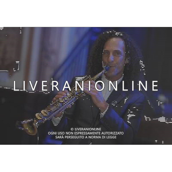 Saxophone player Kenny G performs in Times Square during a \'Soft Rocks\' event to promote Procter \' Gamble Co.\'s toilet paper brand Charmin; Hard Rock Cafe, 1501 Broadway. AG ALDO LIVERANI SAS ONLY ITALY