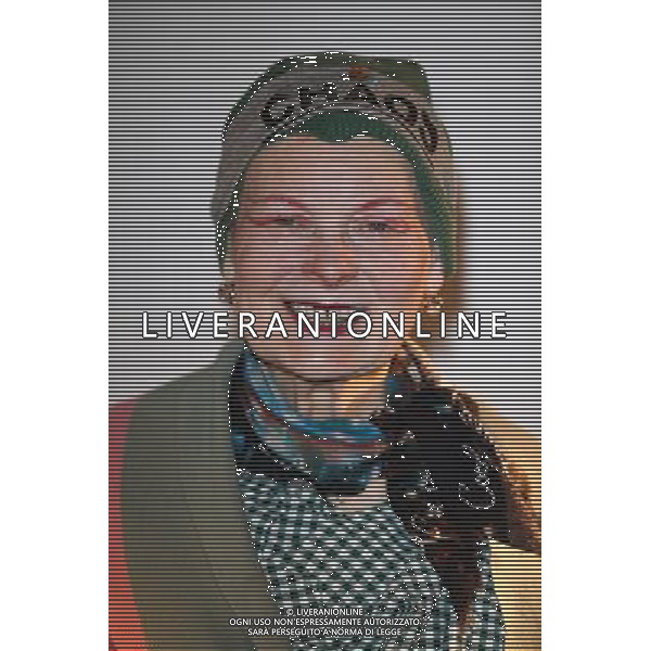 Vivienne Westwood holds press conference alongside End Ecocide in Europe director Prisca Merz to call for environmental destruction to be recognised as a crime on January 15, 2014 at HMS President in London, England. Follows Monday\'s announcement that Total will invest in shale gas in the UK, and comes ahead of a January 21 deadline to achieve one million signatures on an initiative to establish ecocide as a crime. AG ALDO LIVERANI SAS ONLY ITALY