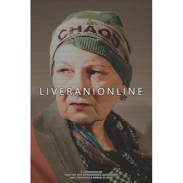 Vivienne Westwood holds press conference alongside End Ecocide in Europe director Prisca Merz to call for environmental destruction to be recognised as a crime on January 15, 2014 at HMS President in London, England. Follows Monday\'s announcement that Total will invest in shale gas in the UK, and comes ahead of a January 21 deadline to achieve one million signatures on an initiative to establish ecocide as a crime. AG ALDO LIVERANI SAS ONLY ITALY