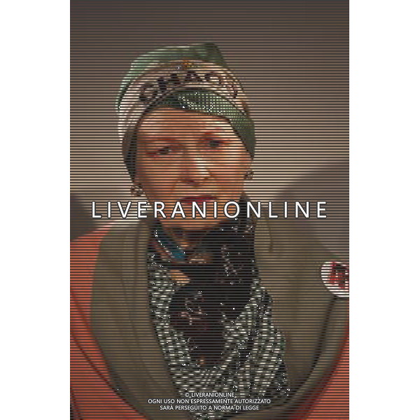 Vivienne Westwood holds press conference alongside End Ecocide in Europe director Prisca Merz to call for environmental destruction to be recognised as a crime on January 15, 2014 at HMS President in London, England. Follows Monday\'s announcement that Total will invest in shale gas in the UK, and comes ahead of a January 21 deadline to achieve one million signatures on an initiative to establish ecocide as a crime. AG ALDO LIVERANI SAS ONLY ITALY