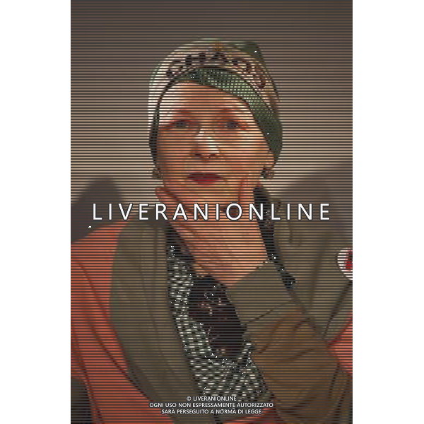 Vivienne Westwood holds press conference alongside End Ecocide in Europe director Prisca Merz to call for environmental destruction to be recognised as a crime on January 15, 2014 at HMS President in London, England. Follows Monday\'s announcement that Total will invest in shale gas in the UK, and comes ahead of a January 21 deadline to achieve one million signatures on an initiative to establish ecocide as a crime. AG ALDO LIVERANI SAS ONLY ITALY